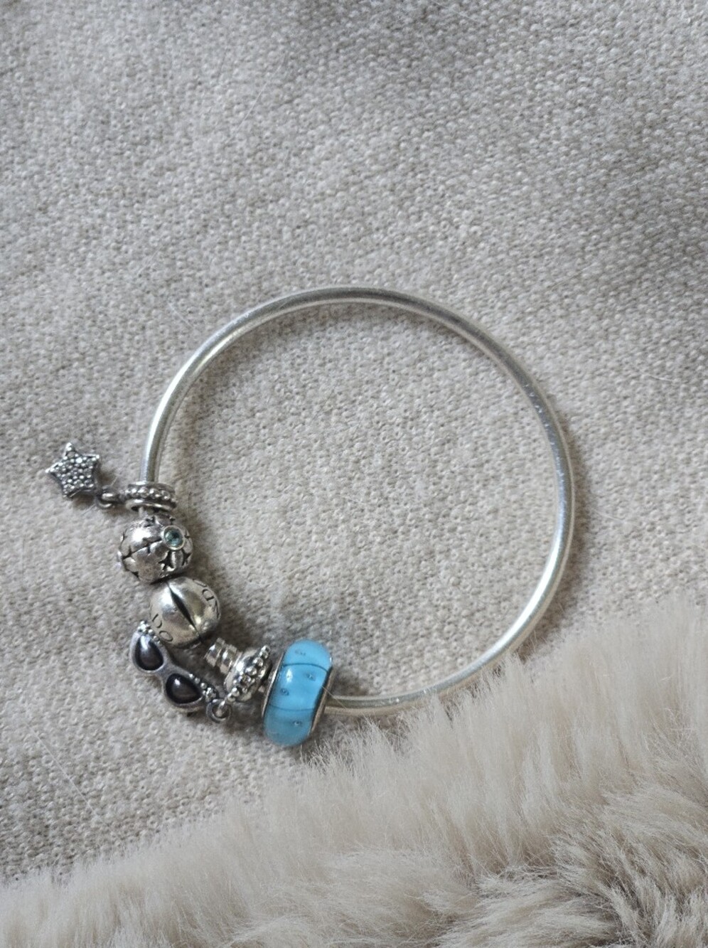 Pandora Vintage Sterling Silver Charm Bangle Bracelet with Vintage Charms
